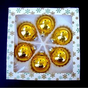 Vintage West Germany Christmas Tree Gold Ball Ornaments Box of 6 1960s Retro